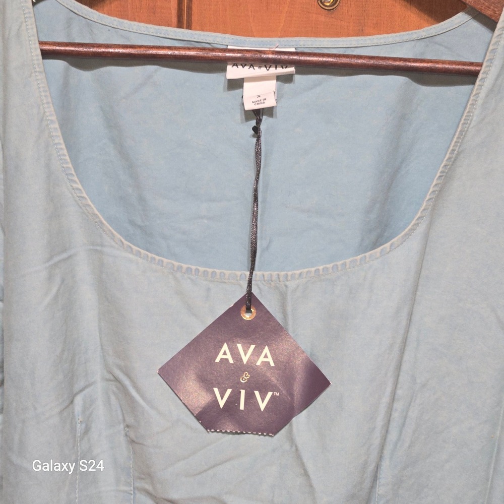 Ava & Viv Womens Light Blue Tiered Midi Dress‎ Square Neck 3/4 Sleeve Size X NWT